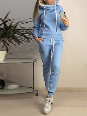 Fashion Loose Pure Colour Hoodie Long Sleeve Long Pajama Set - Image 5
