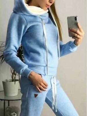 Fashion Loose Pure Colour Hoodie Long Sleeve Long Pajama Set - Image 6