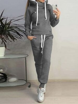 Fashion Loose Pure Colour Hoodie Long Sleeve Long Pajama Set - Image 7