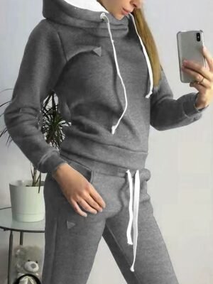 Fashion Loose Pure Colour Hoodie Long Sleeve Long Pajama Set - Image 8