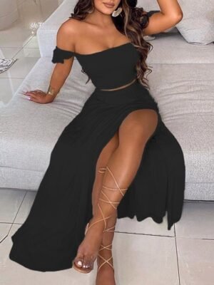 Fashion Loose Pure Off Shoulder Sleeveless Maxi Dress - Image 3