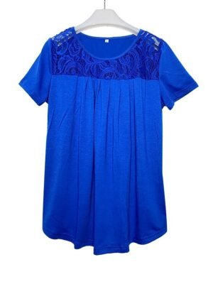 Fashion Loose Solid Colour Round Neck Long Sleeve Lace Blouse - Image 4