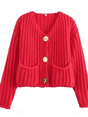 Fashion Loose Solid Crew Neck Long Sleeve Cropped Cardigan - Image 1