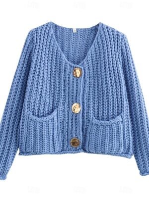 Fashion Loose Solid Crew Neck Long Sleeve Cropped Cardigan - Image 6