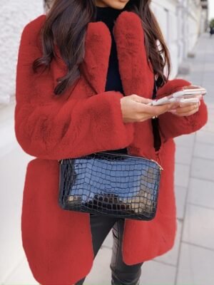 Fashion Loose Solid Lapel Long Sleeve Winter Coat - Image 5