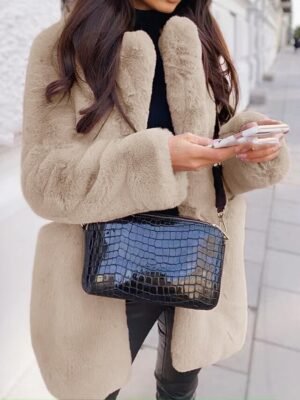 Fashion Loose Solid Lapel Long Sleeve Winter Coat - Image 8