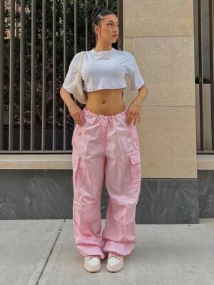 Fashion Loose Solid Low Waist Baggy Trousers - Image 10