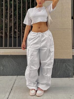 Fashion Loose Solid Low Waist Baggy Trousers - Image 18