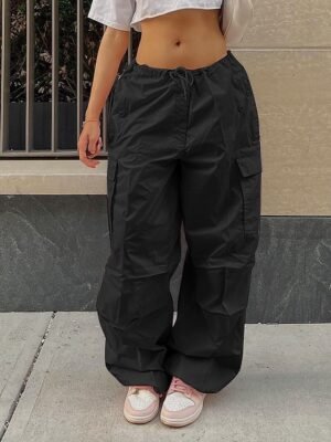 Fashion Loose Solid Low Waist Baggy Trousers - Image 21