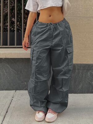 Fashion Loose Solid Low Waist Baggy Trousers - Image 23