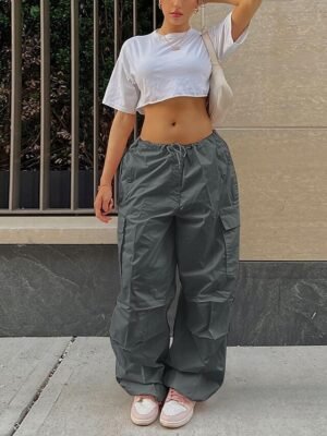 Fashion Loose Solid Low Waist Baggy Trousers - Image 24