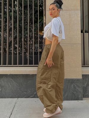 Fashion Loose Solid Low Waist Baggy Trousers - Image 25