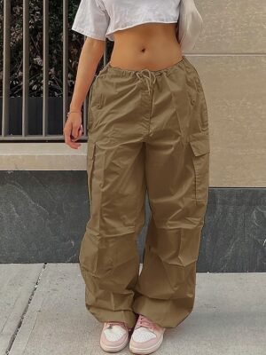 Fashion Loose Solid Low Waist Baggy Trousers - Image 26