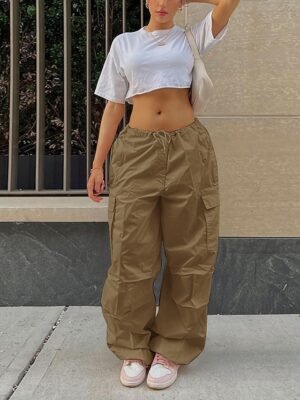 Fashion Loose Solid Low Waist Baggy Trousers - Image 3