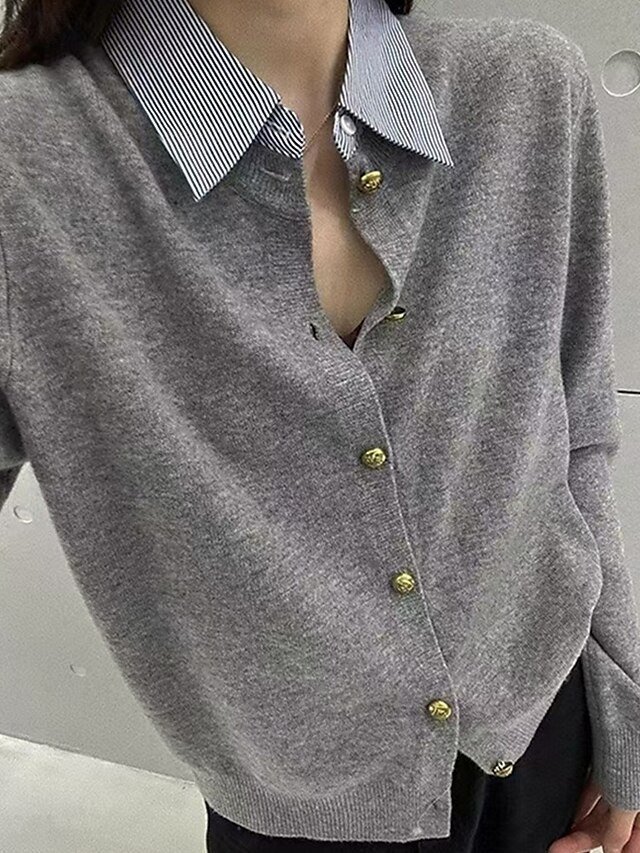 Fashion Loose Solid Shirt Collar Long Sleeve Regular Sweater - Image 1