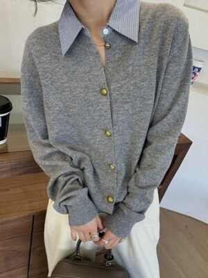 Fashion Loose Solid Shirt Collar Long Sleeve Regular Sweater - Image 2