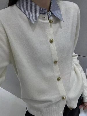 Fashion Loose Solid Shirt Collar Long Sleeve Regular Sweater - Image 5