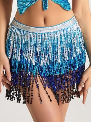 Fashion Low Rise Sequin Print Tassel Mini Skirt - Image 1