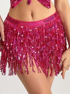 Fashion Low Rise Sequin Print Tassel Mini Skirt - Image 11