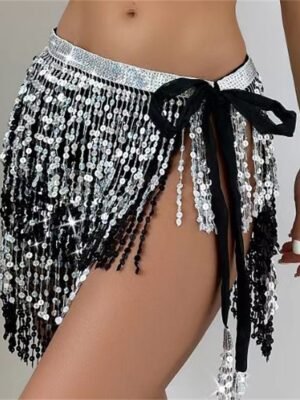 Fashion Low Rise Sequin Print Tassel Mini Skirt - Image 2