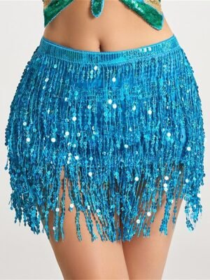Fashion Low Rise Sequin Print Tassel Mini Skirt - Image 5