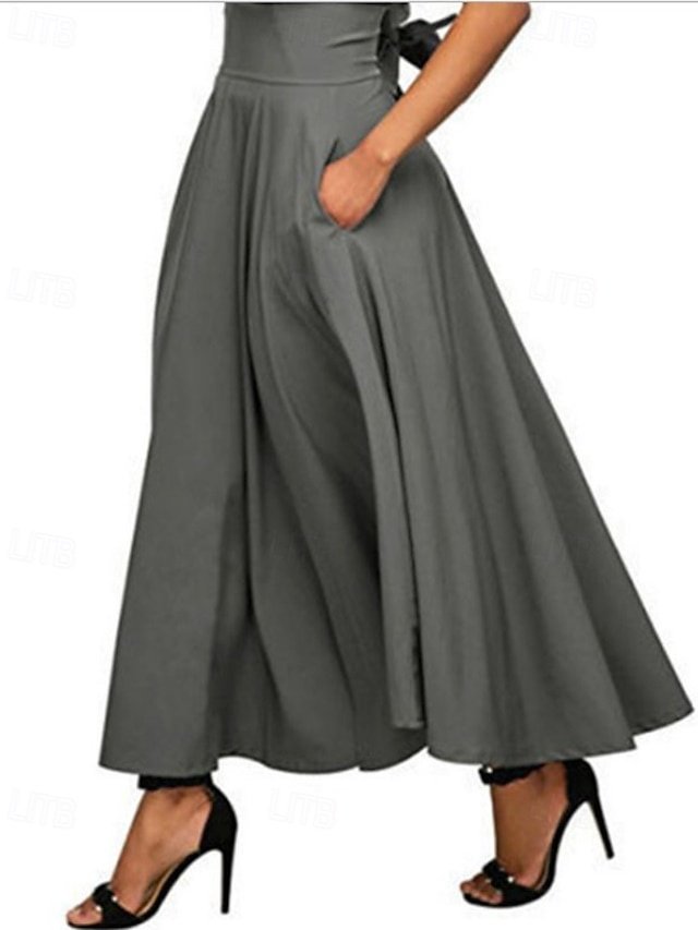 Fashion Maxi Plain Mid Rise Ruched Pocket Skirt - Image 1