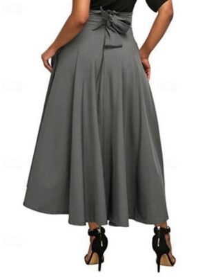 Fashion Maxi Plain Mid Rise Ruched Pocket Skirt - Image 2