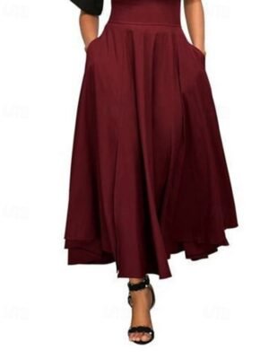 Fashion Maxi Plain Mid Rise Ruched Pocket Skirt - Image 4