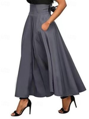 Fashion Maxi Plain Mid Rise Ruched Pocket Skirt - Image 7