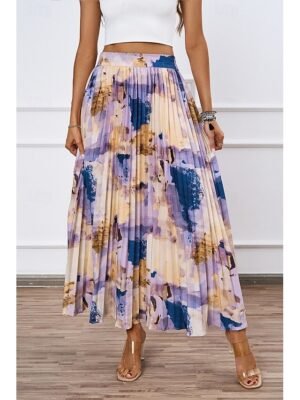 Fashion Maxi Tie Dye Pleated Mid Rise Skirt - Image 2