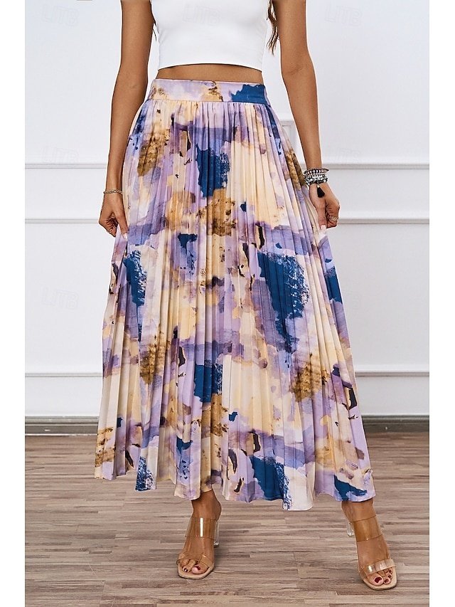Fashion Maxi Tie Dye Pleated Mid Rise Skirt - Image 2