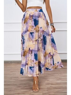 Fashion Maxi Tie Dye Pleated Mid Rise Skirt - Image 3