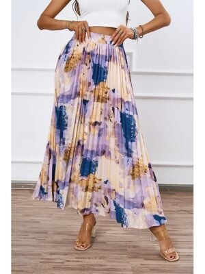 Fashion Maxi Tie Dye Pleated Mid Rise Skirt - Image 5