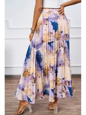 Fashion Maxi Tie Dye Pleated Mid Rise Skirt - Image 6