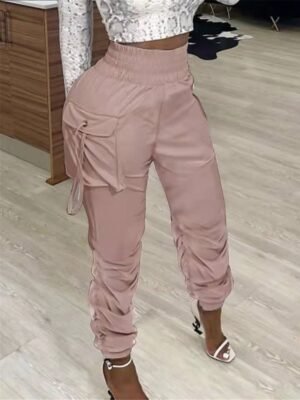 Fashion Micro-elastic High Waist Full Length Cargo Pants - Image 1
