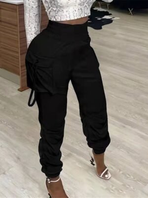 Fashion Micro-elastic High Waist Full Length Cargo Pants - Image 4