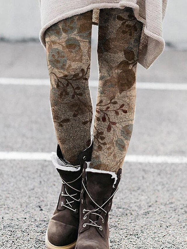 Fashion Mid Waist Paisley Floral Ankle-Length Leggings - Image 1