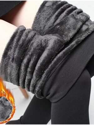 Fashion Mid Waist Plain Full Length Fleece Pants - Image 1