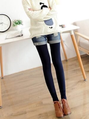 Fashion Mid Waist Plain Full Length Fleece Pants - Image 14