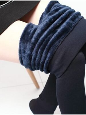 Fashion Mid Waist Plain Full Length Fleece Pants - Image 3