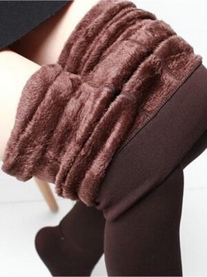 Fashion Mid Waist Plain Full Length Fleece Pants - Image 7