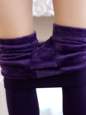 Fashion Mid Waist Plain Full Length Fleece Pants - Image 9