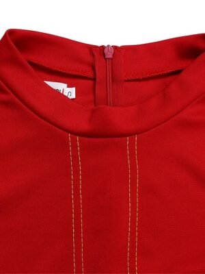 Fashion Midi Zipper Stand Collar 3/4 Sleeve Colourblock Dress - Image 17