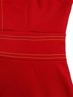 Fashion Midi Zipper Stand Collar 3/4 Sleeve Colourblock Dress - Image 20