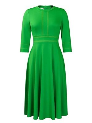 Fashion Midi Zipper Stand Collar 3/4 Sleeve Colourblock Dress - Image 22