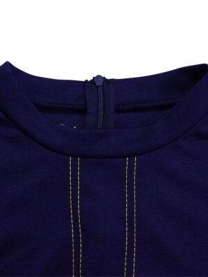 Fashion Midi Zipper Stand Collar 3/4 Sleeve Colourblock Dress - Image 6