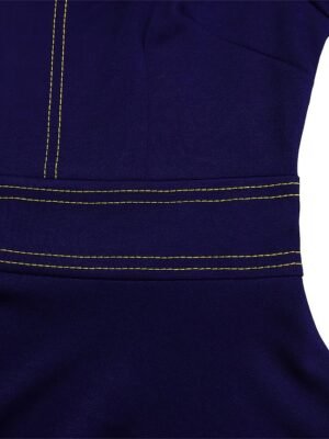 Fashion Midi Zipper Stand Collar 3/4 Sleeve Colourblock Dress - Image 9