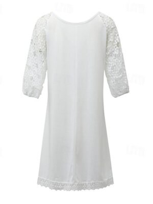 Fashion Mini Contrast Lace Crew Neck Short Sleeve Dress - Image 3