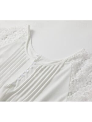 Fashion Mini Contrast Lace Crew Neck Short Sleeve Dress - Image 4