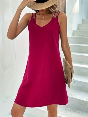 Fashion Mini Hollow Out V Neck Sleeveless Dress - Image 18
